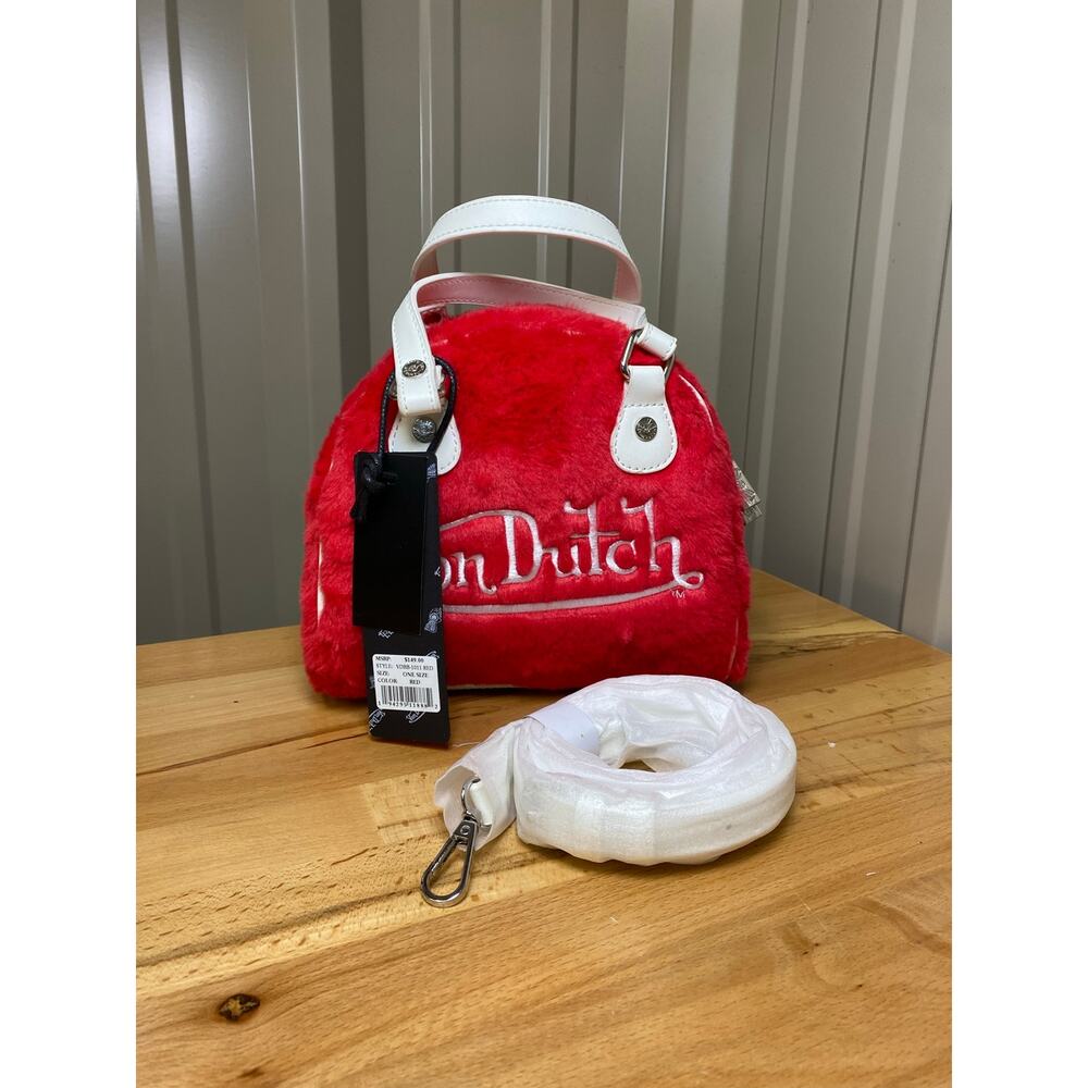 Von Dutch Minni Red Furry Bowling Bag With Shoulder Straps